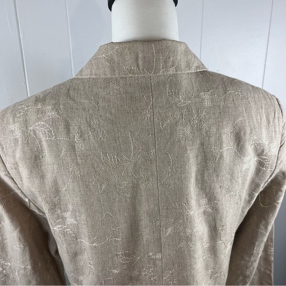 Amanda Smith Petites Pure Linen Jacket Blazer Beige Embroidered Size 12P - Picture 9 of 16